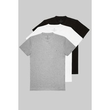 Combine Michail Erkek Siyah Beyaz Gri %100 Pamuk 3 Lü T-Shirt Paketi