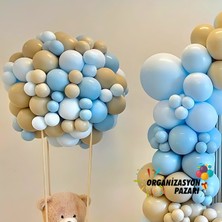Organizasyon Pazarı Balon Seti Fırtına Mavi-Deniz Kumu-Makaron Mavi 100 Lü Balon Zinciri Seti