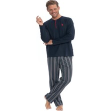 U.S. Polo Assn. 18843 Erkek Lacivert Uzun Kollu Patlı Penye Süprem Pijama Takım