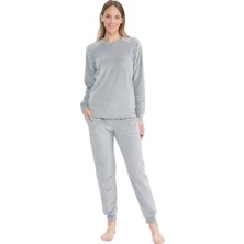 U.S. Polo Assn. 17092 Kadın Gri Uzun Kollu Yuvarlak Yaka Pijama Takım