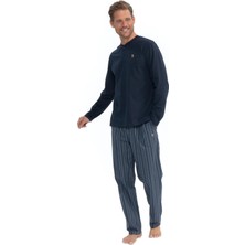 U.S. Polo Assn. 18849 Erkek Lacivert Uzun Kollu Patlı Penye Süprem Dokuma Pijama Takım