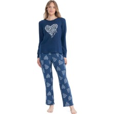 U.S. Polo Assn. 17108 Kadın Lacivert Uzun Kollu Yuvarlak Yaka Pijama Takım