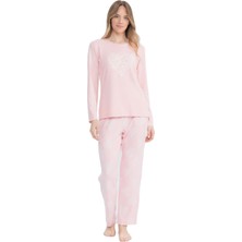 U.S. Polo Assn. 17108 Kadın Pembe Uzun Kollu Yuvarlak Yaka Pijama Takım