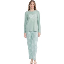 U.S. Polo Assn. 17108 Kadın Mint Uzun Kollu Yuvarlak Yaka Pijama Takım