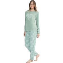 U.S. Polo Assn. 17108 Kadın Mint Uzun Kollu Yuvarlak Yaka Pijama Takım