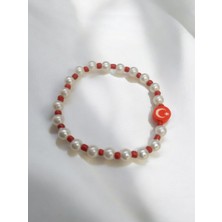 Crystal Atelier Türk Bayrağı Ay Yıldızlı Boncuk Figürlü Inci Boncuklu Hediyelik Kombin Tasarım Bileklik