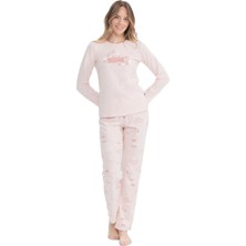 U.S. Polo Assn. 17122 Kadın Pembe Melanj Uzun Kollu Yuvarlak Yaka Pijama Takım