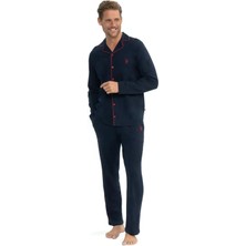 U.S. Polo Assn. 12039 Erkek Lacivert Uzun Kollu Önden Düğmeli Gömlek Pijama Takım