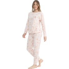U.S. Polo Assn. 17120 Kadın Pembe Melanj Uzun Kollu Yuvarlak Yaka Pijama Takım
