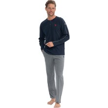 U.S. Polo Assn. 18836 Erkek Lacivert Uzun Kollu Patlı Penye Süprem Pijama Takım