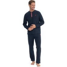 U.S. Polo Assn. 18837 Erkek Lacivert Uzun Kollu Patlı Penye Süprem Pijama Takım
