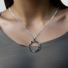 Stainles Steel Zirkon Taşlı Halka Model Çelik Kolye