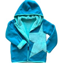 Little Tortoise Kapüşonlu Yumuşak Kalın Iç Tüylü Yıldız Desenli Kalın Kışlık Polar Hırka