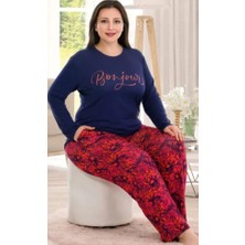 Lacivert Kırmızı Çiçekli 2XL-3XL-4XL Beden Pijama Takımı