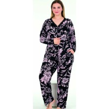 Siyah Üzeri Beyaz Çiçekli 2XL-3XL-4XL Beden Pijama Takımı