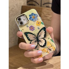 Paladyum Case iPhone 12 Uyumlu Lens Korumalı Simli Kelebekli Çiçekli Kılıf