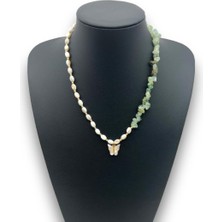 İkizler Doğaltaş Sedef ve Prehnit Kelebek Uçlu Doğal Taş Kolye