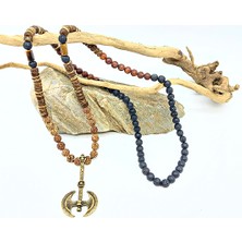 İkizler Doğaltaş 108 Taşlı Antik Balta Uçlu Mala Kolyesi