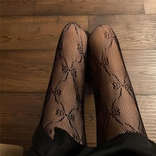 Teddy Wear Gothic Punk Desenli Fileli Ithal Siyah Külotlu Çorap