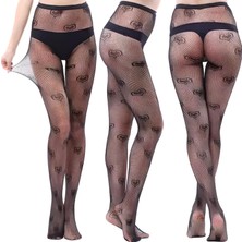Teddy Wear Gothic Punk Desenli Fileli Ithal Siyah Külotlu Çorap