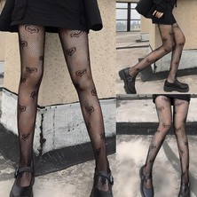 Teddy Wear Gothic Punk Desenli Fileli Ithal Siyah Külotlu Çorap