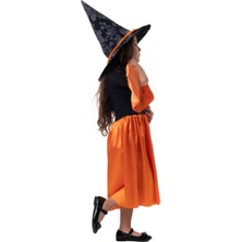 Saltare Kız Çocuk Halloween Turuncu Siyah Cadı Elbise Withc Kostümü Party