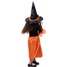 Saltare Kız Çocuk Halloween Turuncu Siyah Cadı Elbise Withc Kostümü Party