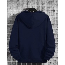 Belabre Oversize Unisex Havalı Ayıcık Baskılı Lacivert Kapüşonlu Sweatshirt