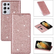 Manyi Mall Samsung Galaxy S21 Için Glitter Flip Case Ultra 5g Flip Case Cüzdan Pu (Yurt Dışından)