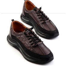 Bambi Kahve Hakiki Deri Erkek Sneaker E01018240203