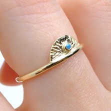 Fasek Gold Mini Firuze Taşlı Yelpaze 925 Ayar Gümüş Kadın Yüzük-Hediye Gümüş Yüzük
