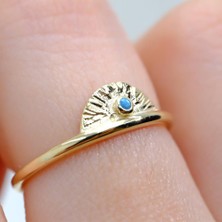 Fasek Gold Mini Firuze Taşlı Yelpaze 925 Ayar Gümüş Kadın Yüzük-Hediye Gümüş Yüzük
