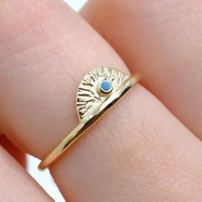 Fasek Gold Mini Firuze Taşlı Yelpaze 925 Ayar Gümüş Kadın Yüzük-Hediye Gümüş Yüzük
