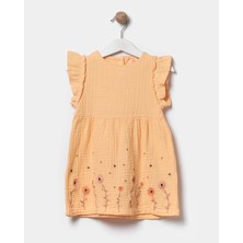 Minipodyum Pamuk Müslin Nakışlı Kız Çocuk Elbisesi  2-5 Yaş