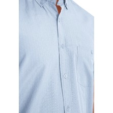 Varetta Erkek Mavi Kısa Kollu Cepli Kareli Yaka Düğmeli Pamuklu Gömlek