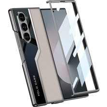 BTHM Store Galaxy Z Fold 6 Kılıf Ultra Ince Kamera Korumalı Pc + Deri Arka Yüzey Zore Kıpta Poligan Kapak-Siyah