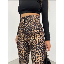 Meros Atelier Zr Model Leopar Desenli Yüksek Bel Nervürlü Pantolon