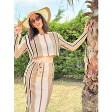 Lemams Butik Brown White Örme Beachwear Takım