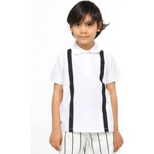 Beyaz Çizgi Desenli Polo T-Shirt