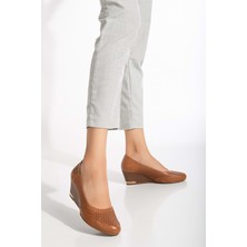 Analin Shoes Kadın  Petek Baskılı Dolgu Topuklu Ayakkabı Taba