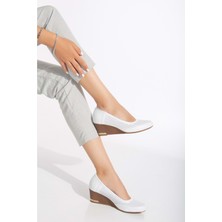 Analin Shoes Kadın  Petek Baskılı Dolgu Topuklu Ayakkabı Beyaz