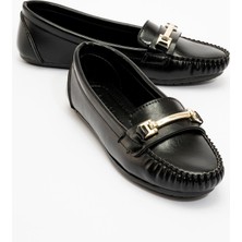 Ccway Kadın Çubuk Tokalı Babet SİYAH KIRIŞIK