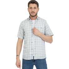 Varetta Erkek Gri Kısa Kollu Kareli Cepli Yaka Düğmeli Pamuklu Gömlek