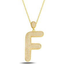 18K Serie Oro F Harfi Kadın Gümüş Kolye