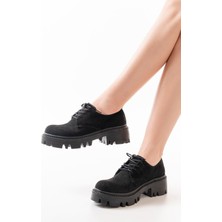 Shemard 868-754 Siyah Süet Bağcıklı Günlük Yüksek Tabanlı Loafer Ayakkabı