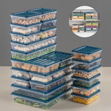 22 Parça Saklama Kabı , Mikrodalga Uyumlu Saklama Kabı 2X2400ML 2X1200ML 6X1170ML 12X600ML Petrol