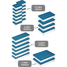24 Parça Saklama Kabı , Mikrodalga Uyumlu Saklama Kabı 2X2400ML 4X1200ML 6X1170ML 12X600ML Petrol