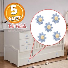 Badem10 Plastik Papatya Gülücüklü Mavi Renk Mobilya Çoçuk Odası Dolabı Kapak Kulpu Çekmece Kulbu 5 Adet