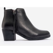 Dericlub Kadın Kalın Topuklu Fermuarlı Bot&bootie Gerçek Deri Br 06004 Siyah