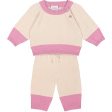 Antebies Bej Pembe Tahta Düğmeli Triko Kız Bebek Takım